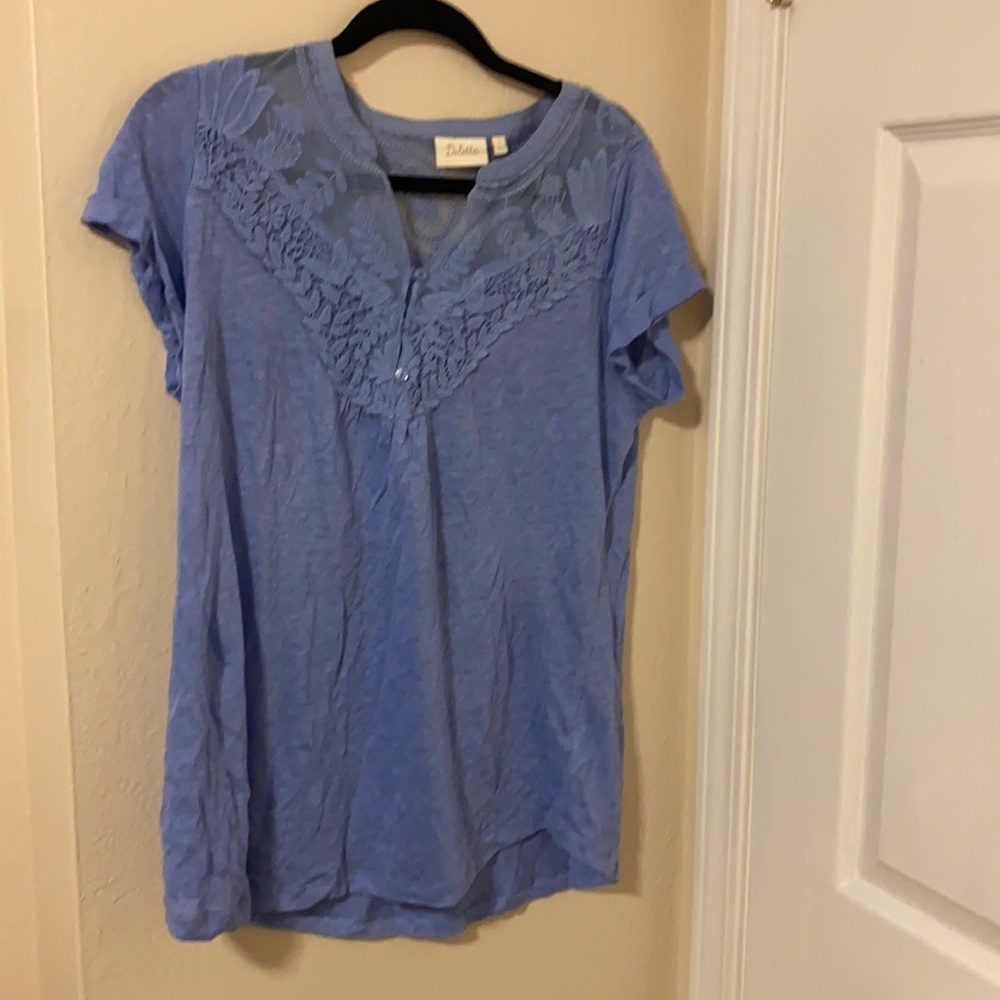 Blue Lace Linen Deletta Top by Anthropologie